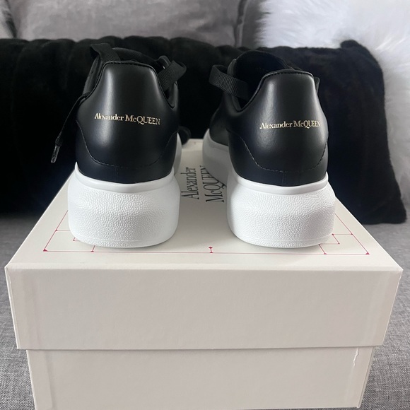 Alexander McQueen Black Leather Sneakers with White Sole, Brand New in Box - Picture 9 of 11